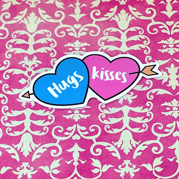 Hugs & Kisses Conversation Hearts Lovey Sweetheart Love You Valentines Sticker - Picture 1 of 4